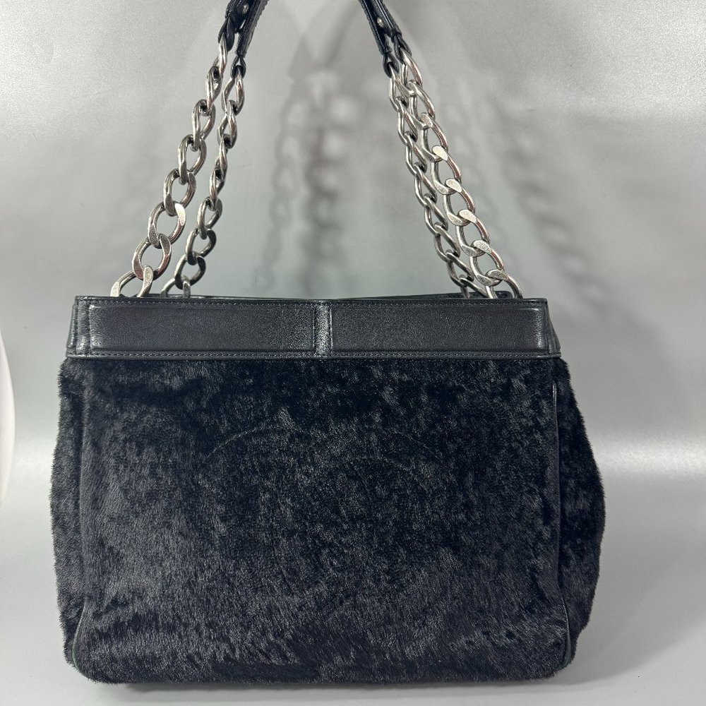100% Authenitc Chanel Black Calf Hair/Leather Chain Tote Bag